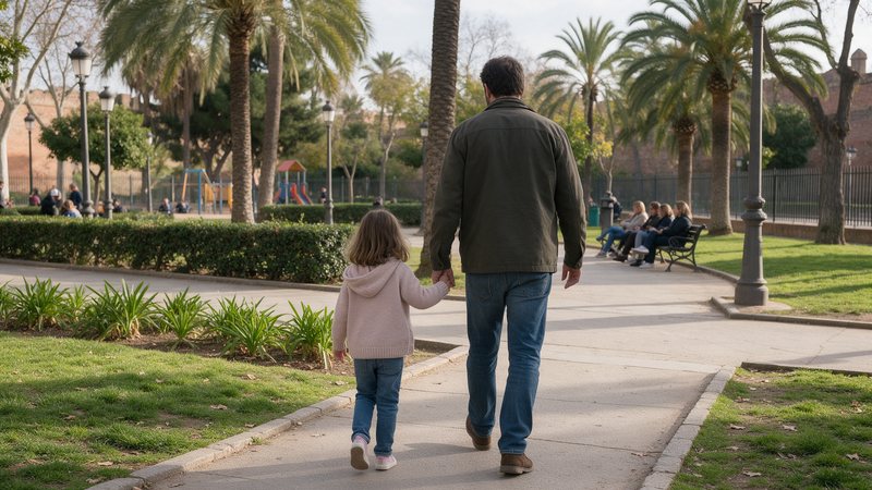 Padre e hija caminando de la mano: divorcio y custodia